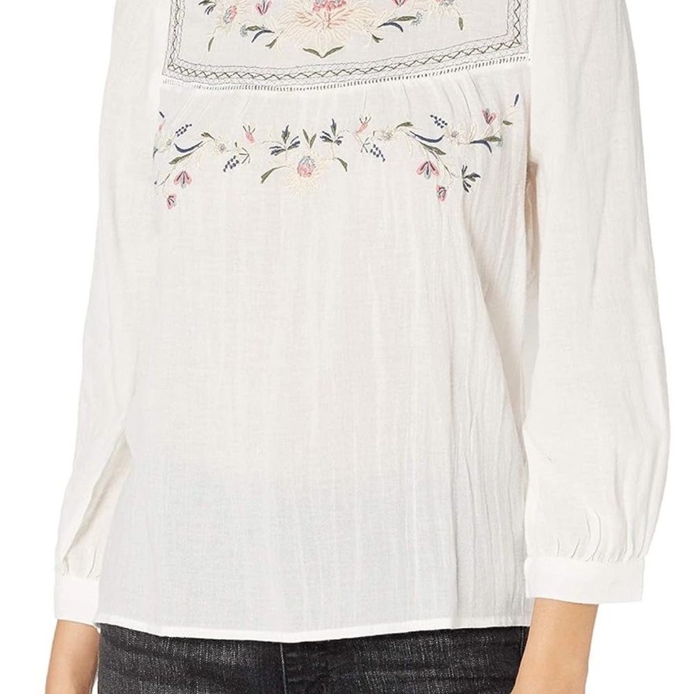 Lucky Brand Embroidered Yoke Cotton Peasant Top - Picture 3 of 11